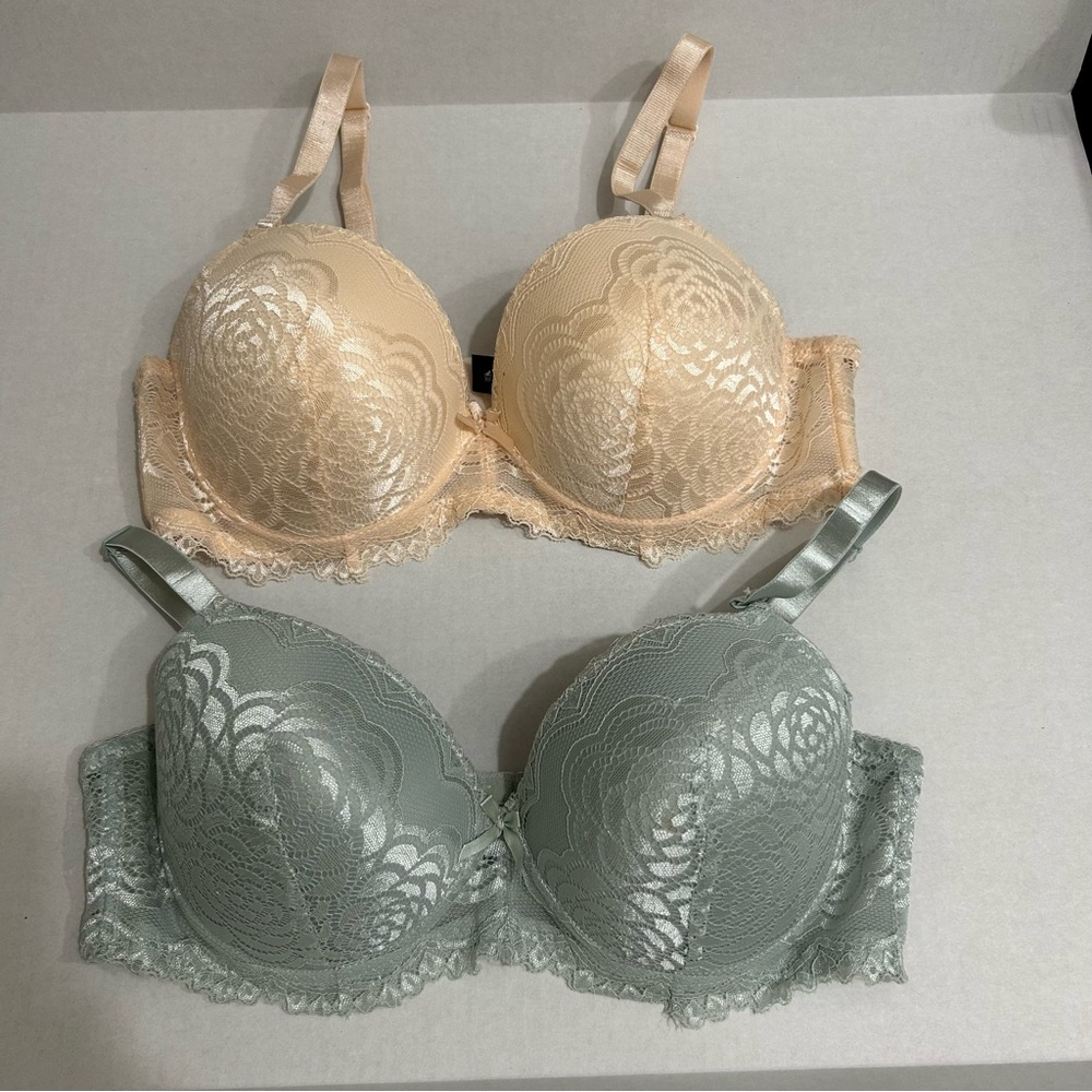 Women’s Lace Underwire Bra 40C Light Pink Teal Lot 2 NWOT A1